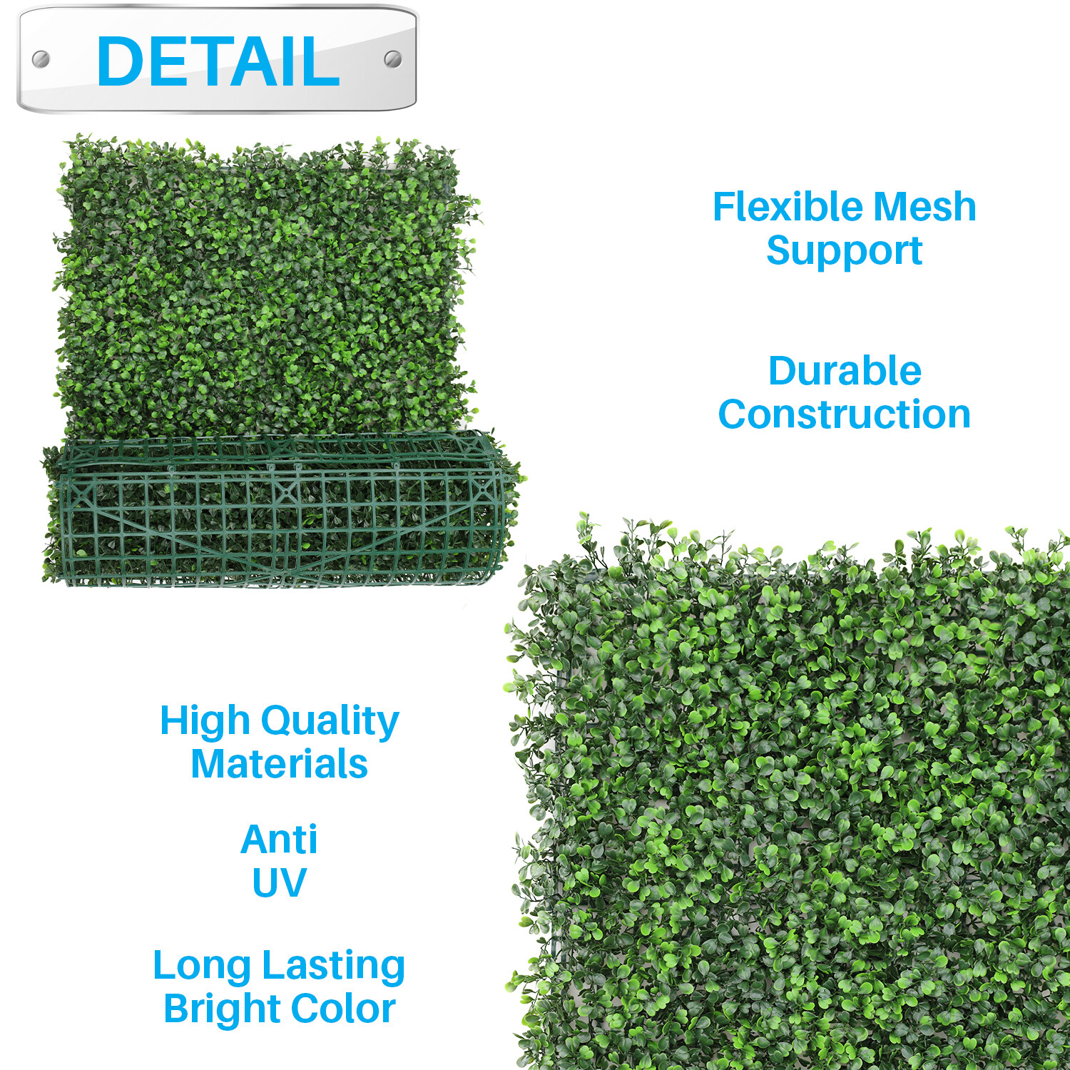 20″x20″ Artificial Grass Wall Decor Privacy Fence Panel, Boxwood Single Panel