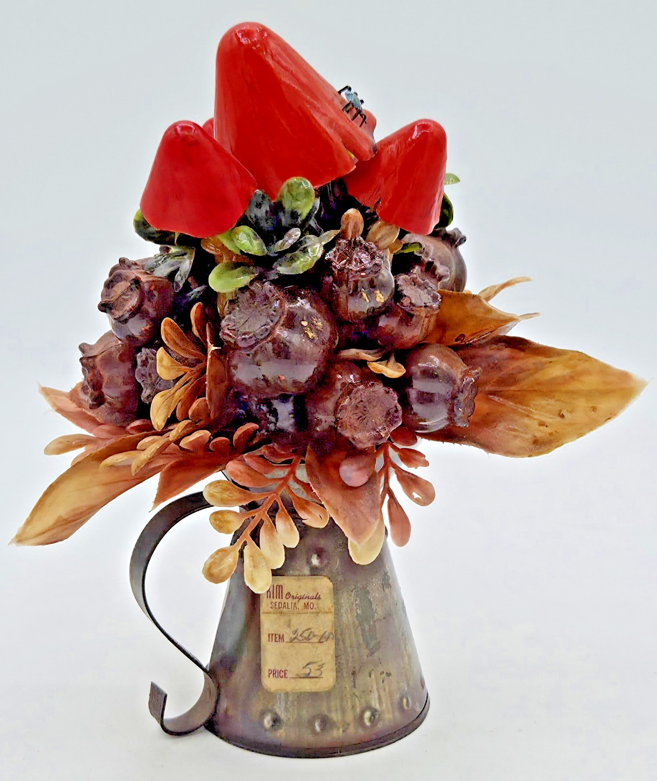 Vintage Kim Originals Mushroom Nut Floral Arrangement Hong Kong UNIQUE DECOR