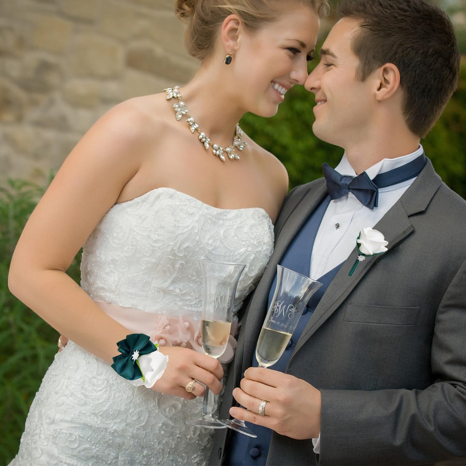 Green Corsage Boutonniere Set Elegant Artificial Rose Flower Prom Wedding