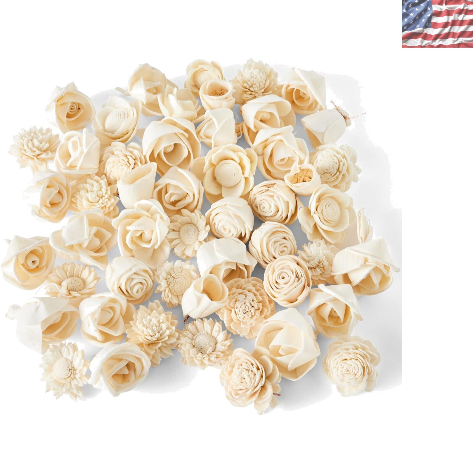 Assorted Cream Sola Wood Flowers – 50 Handcrafted Miniatures for Crafting