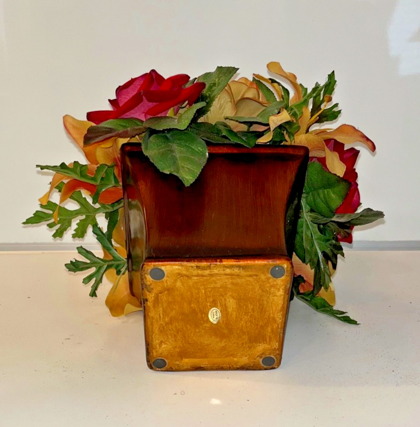 Red & Yellow Faux Flower Roses Centerpiece Beige Mahoga Brown Neutral Home Decor
