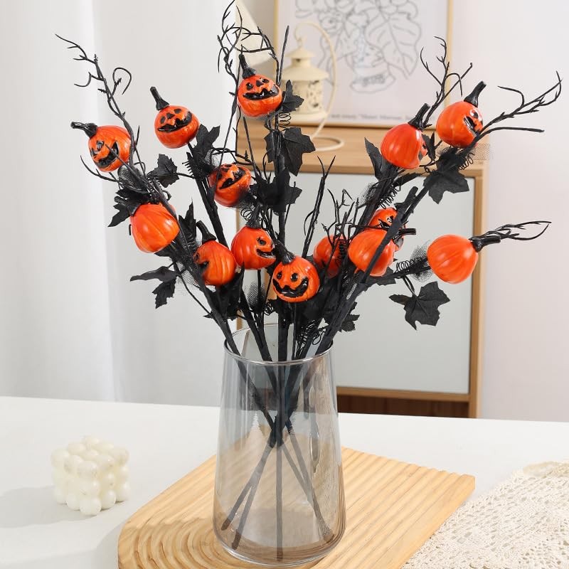 Halloween Decorations, Artificial Pumpkin Black Maple Leaf Floral Stems