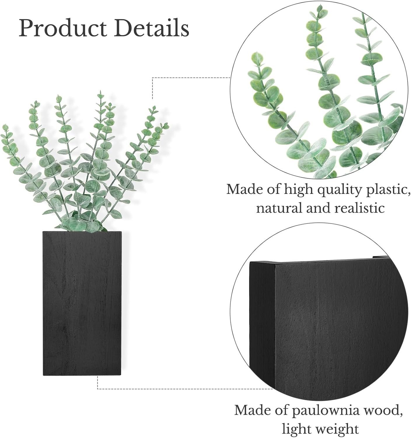 Paquete de 2 macetas de pared de madera con eucalipto artificial, decoración