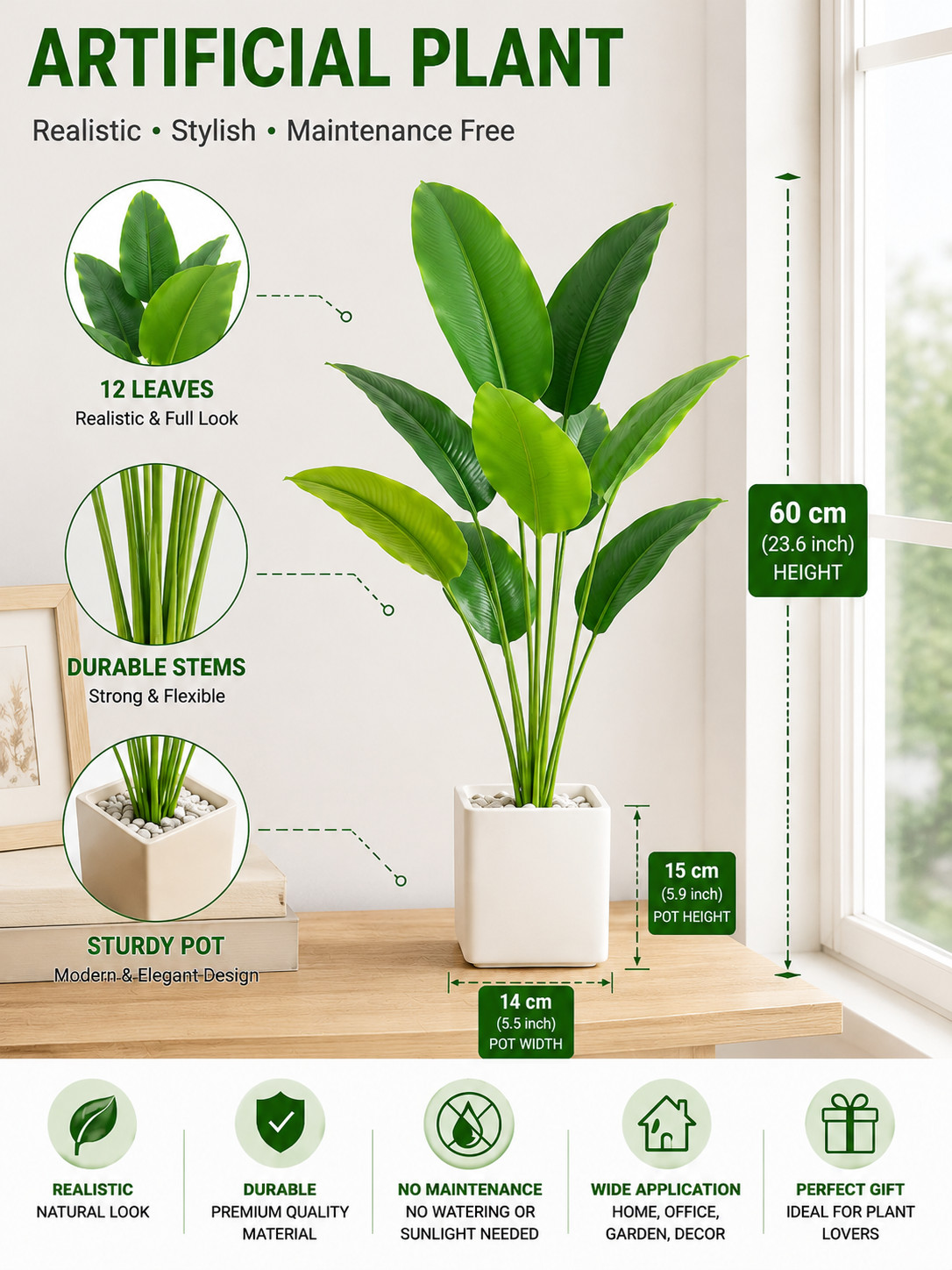 Large Artificial Tropical Plant Fake Banana Palm Tree Indoor Home Decor