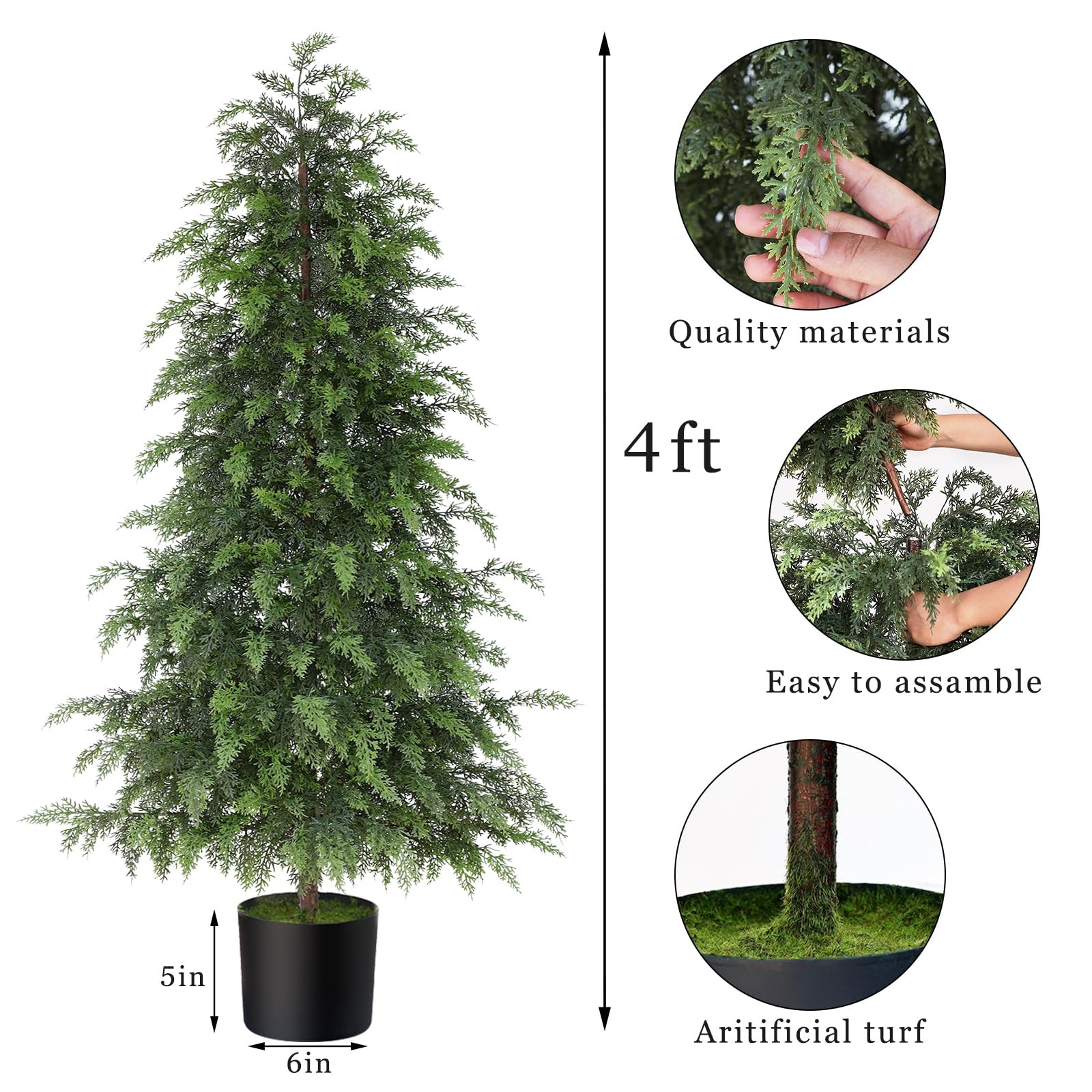 2Set 4FT Lifelike Touch Artificial Cedar Topiary Trees for Front Porch