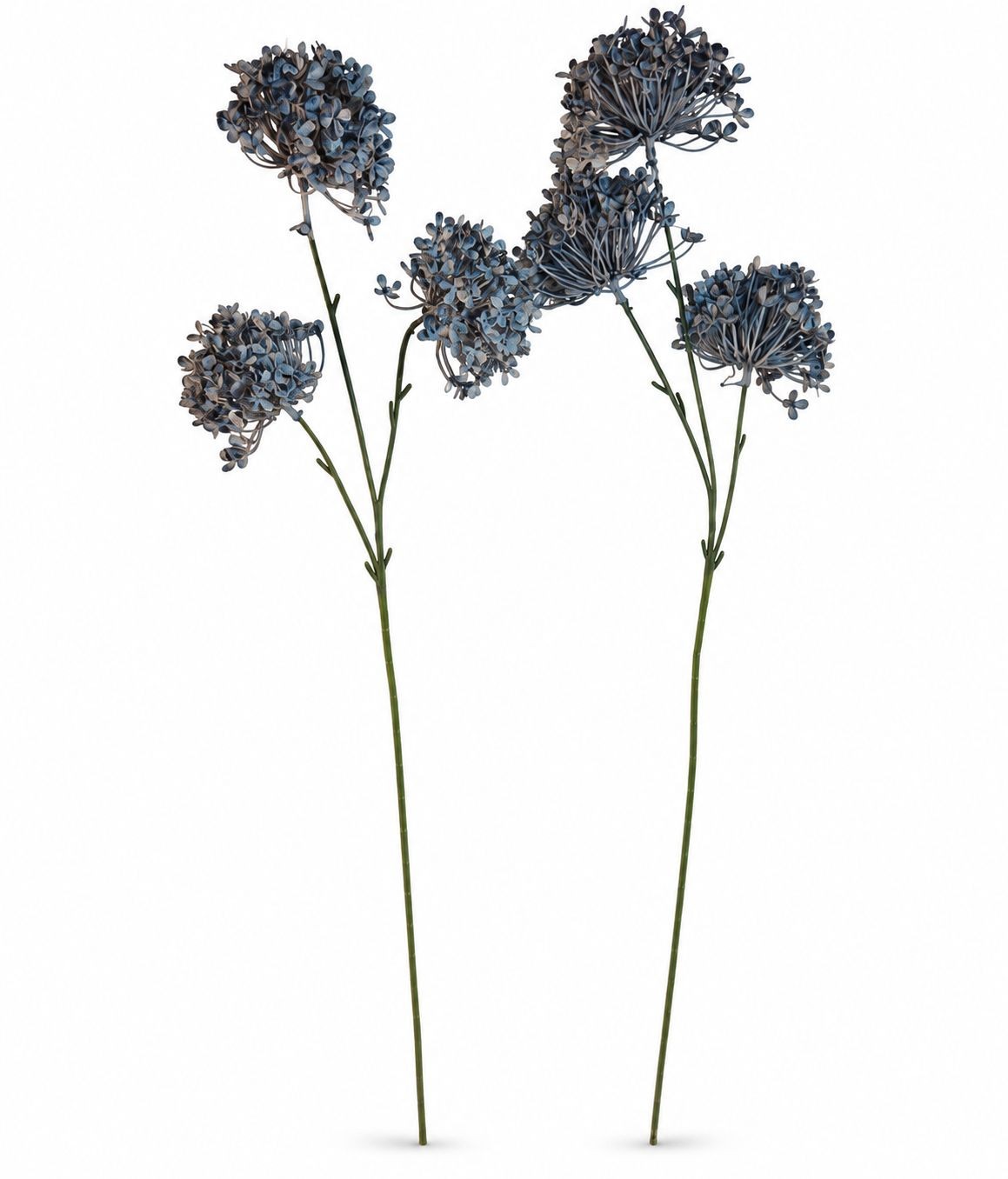 Artificial Blue Allium Flower Stems Set of 2 Dusty French Blue Faux Floral Spray