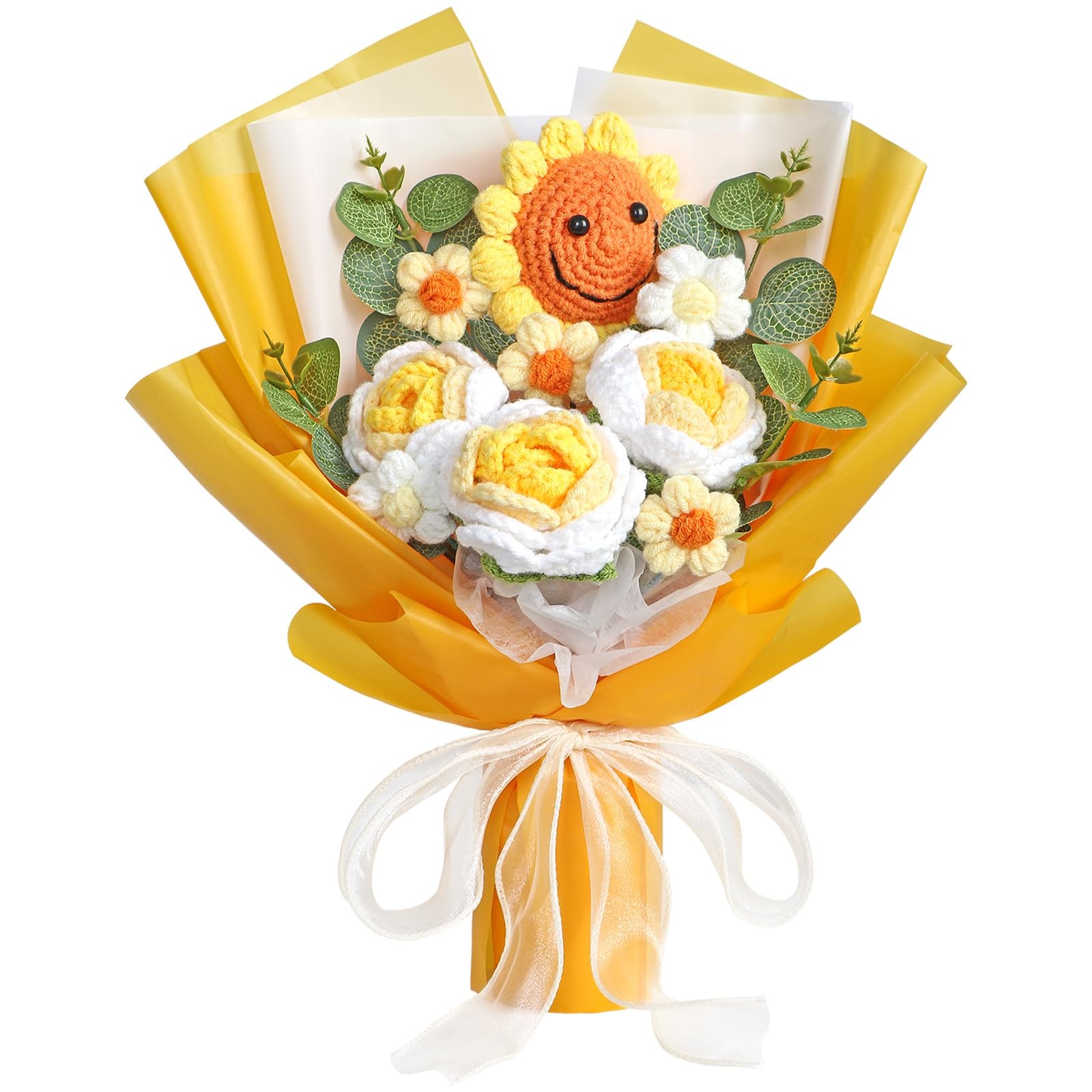 Yellow Crochet Flower Bouquet Artificial Sunflower Finished Handmade Knitted …