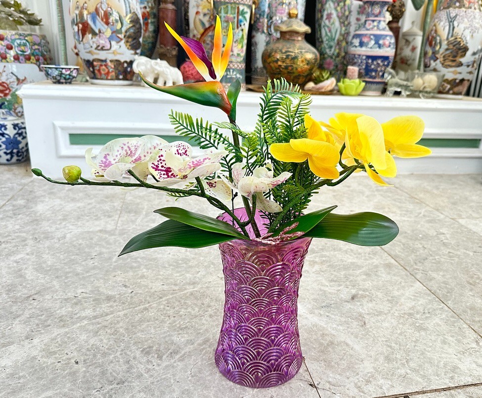 Floral Arrangement with Multi-Colored Silk Flowers in Purple MCM Vase