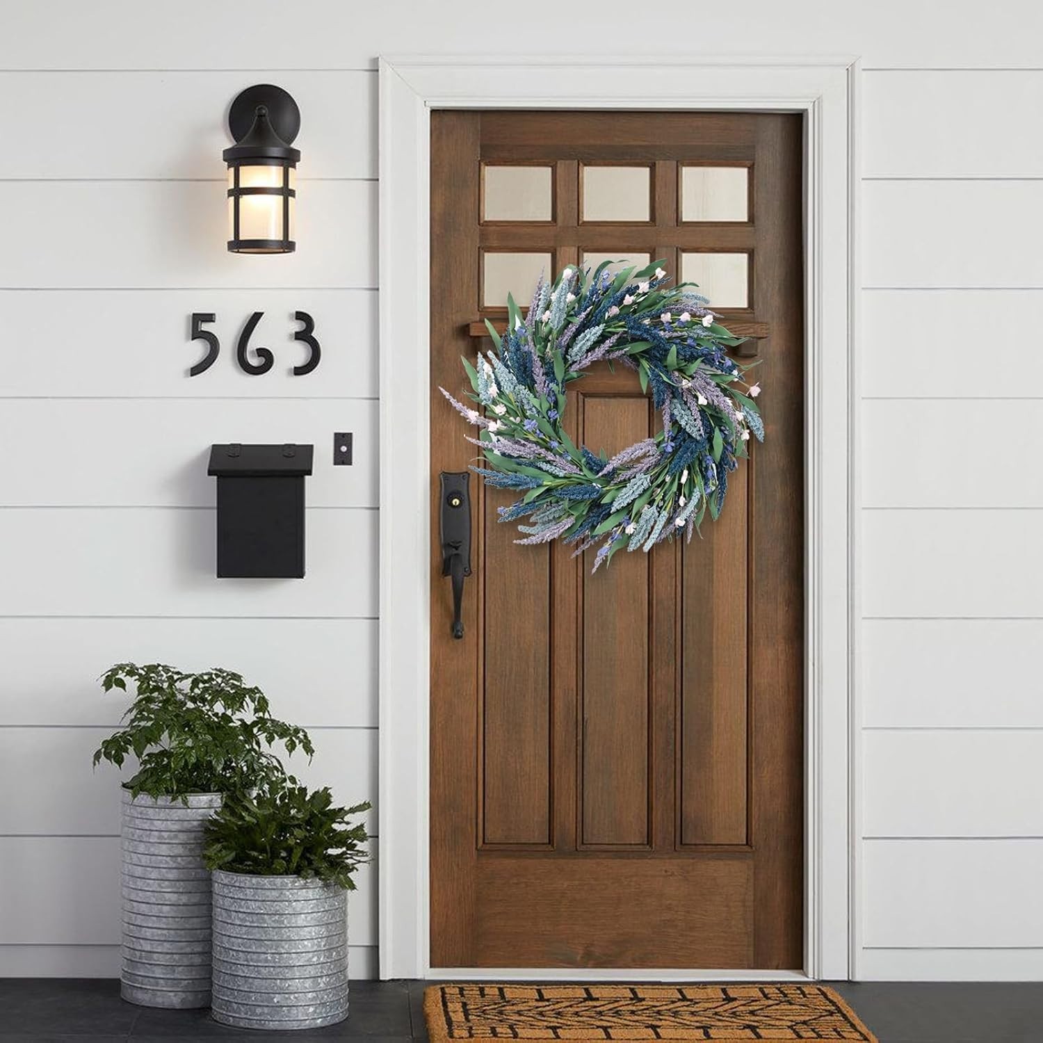 Durable 20-Inch Lavender & Green Leaf Wreath – All-Season Door & Wall Decor