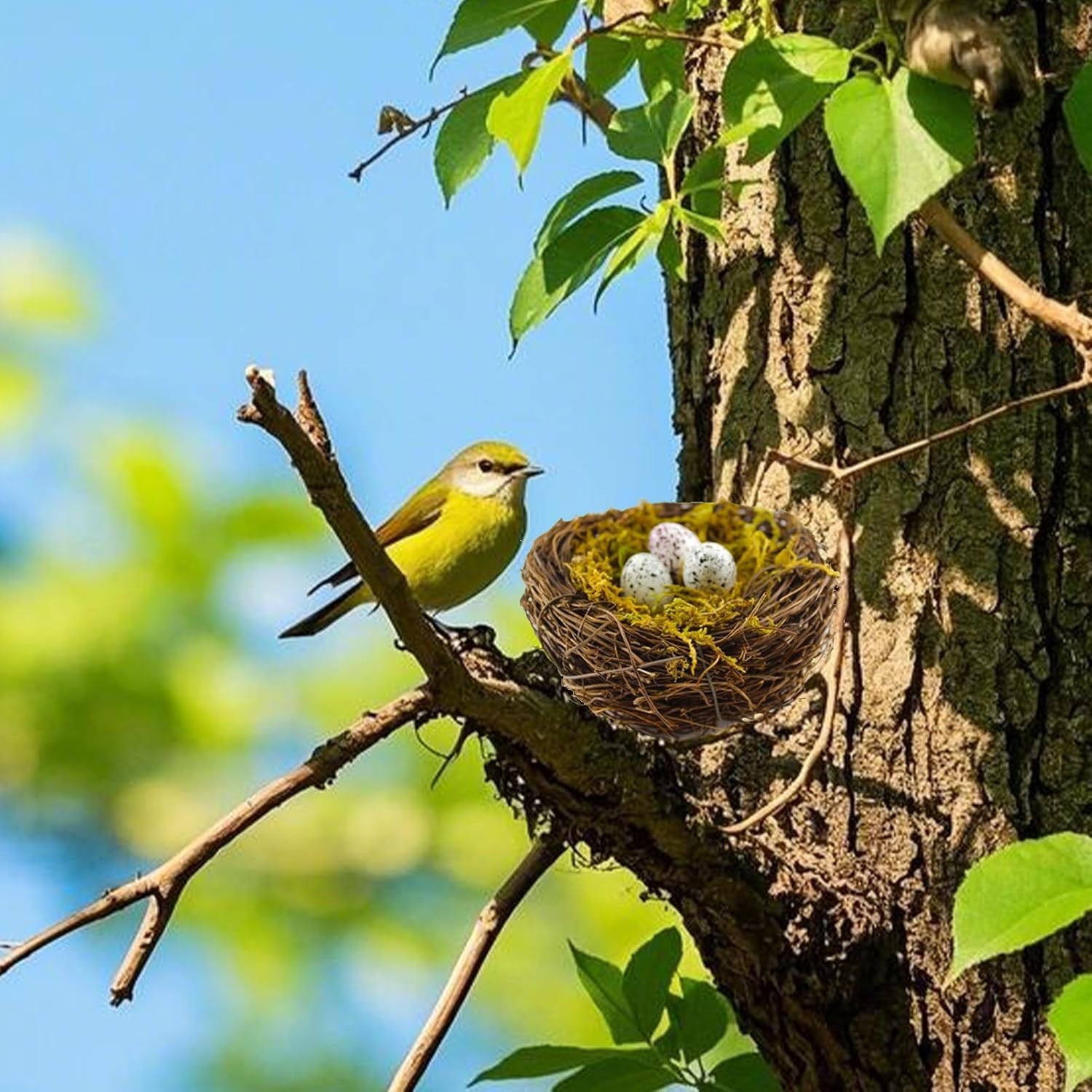 2pk Artificial Bird Nest with Eggs 4.7″ Rattan Easter Spring Christmas Ornament