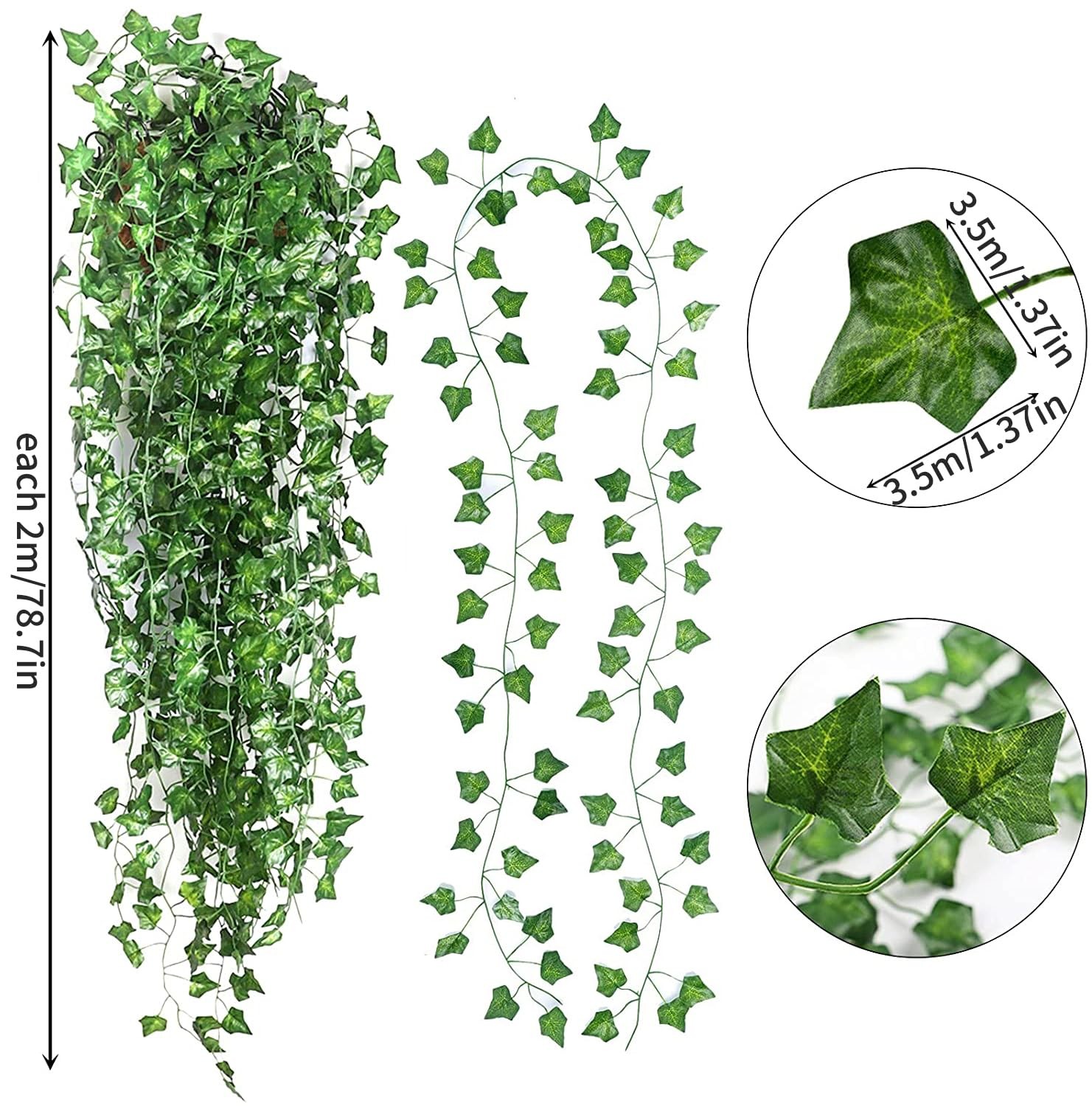 24pcs Fake Leaves Artificial Ivy Garland Greenery Vines for Bedroom Decor Aes…