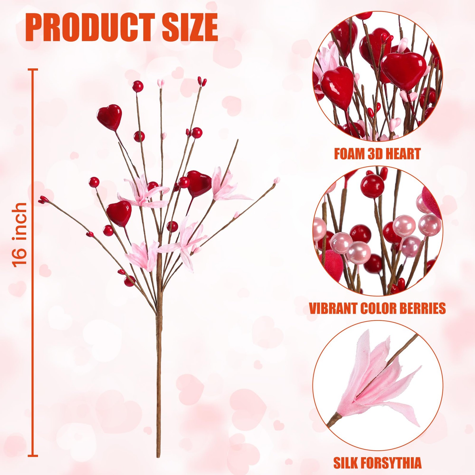 Valentine’s Day Gifts 12 Pcs Heart Shaped Picks Artificial Red Heart Twigs Fo…