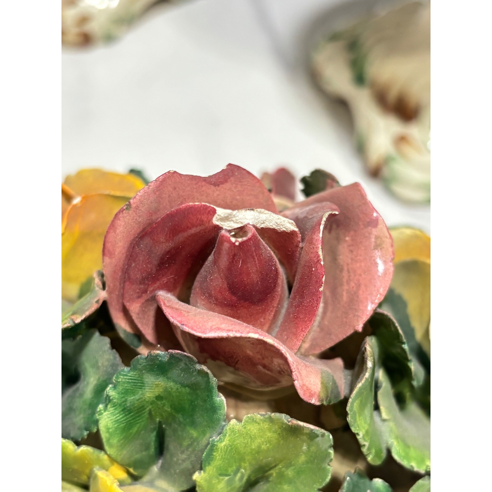 Vintage Capodimonte Italy Porcelain Lidded Urns Floral Bouquet Roses Set of 2