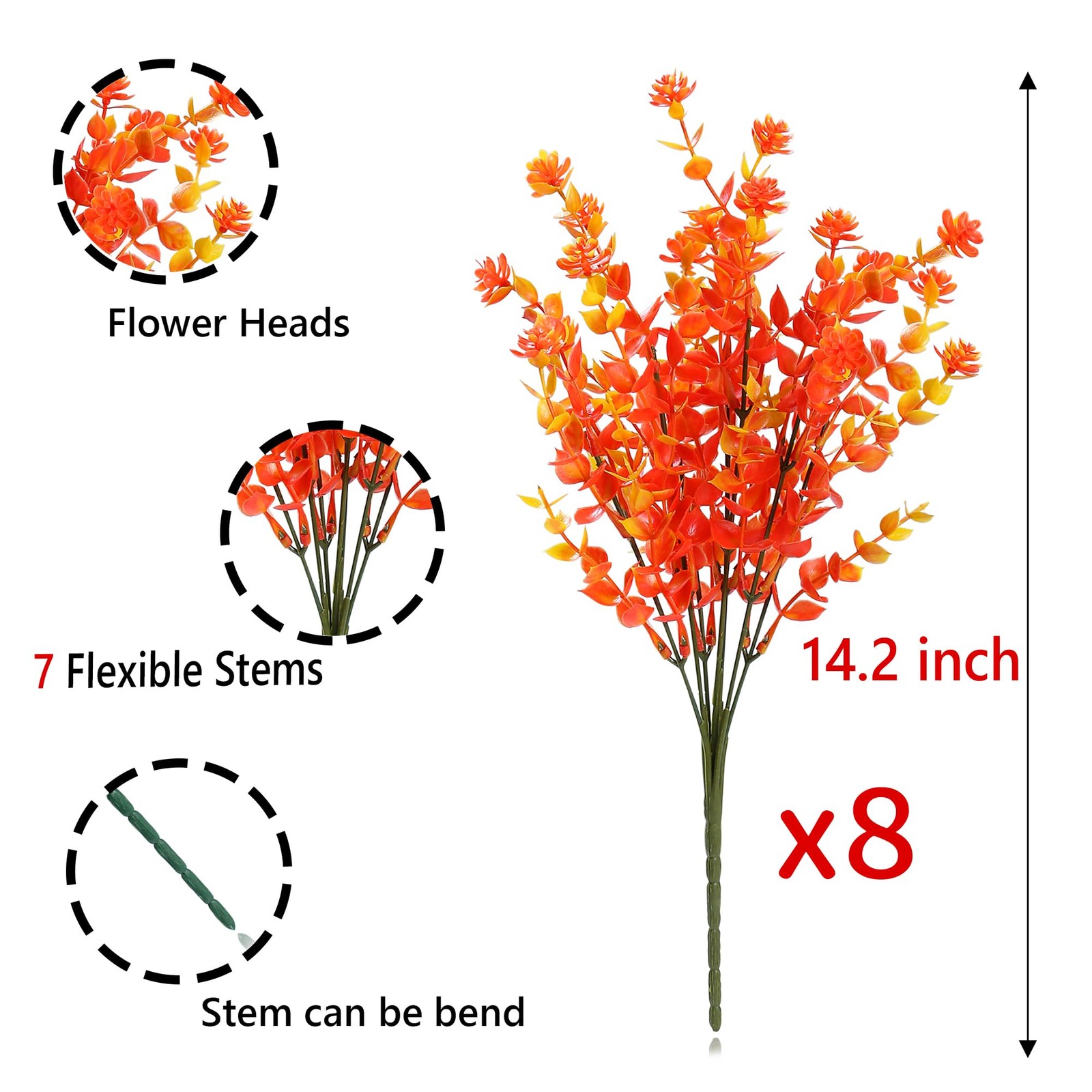 Artificial Mums for Outdoor Fall Flowers,Faux Flower Eucalyptus Leaves Fake P…