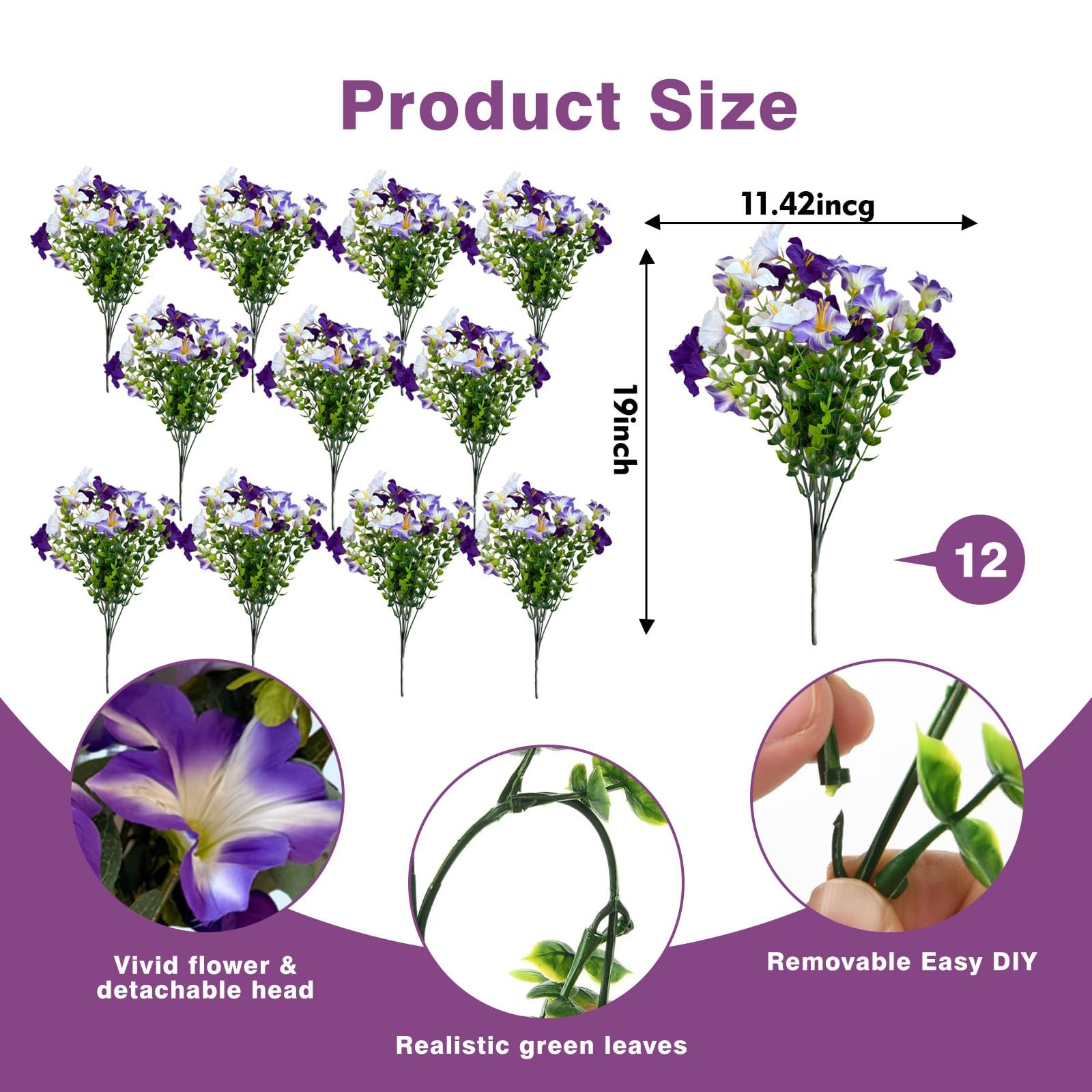 12 Pcs Artificial Petunia Flowers for Outdoors, Artificial Fake Flowers UV Re…