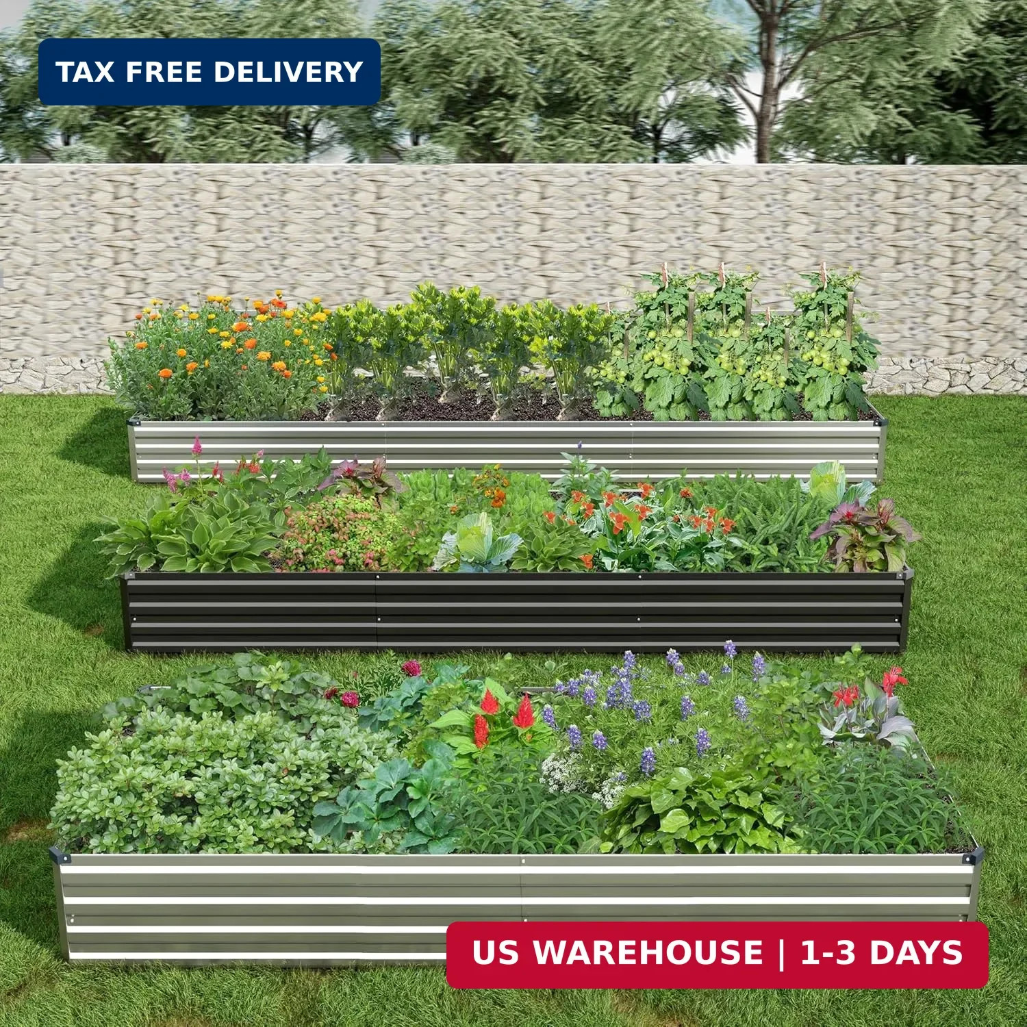 2PCS 9x3x1ft Galvanized Raised Garden Bed Kit,Metal Planter Box for Vegetables,F