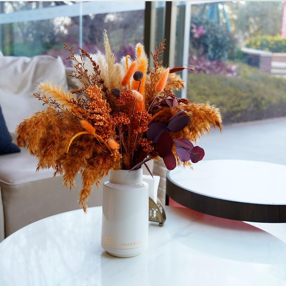 Dried Pampas Grass Bouquet 17″ Orange Sorghum Eucalyptus Wedding Farmhouse