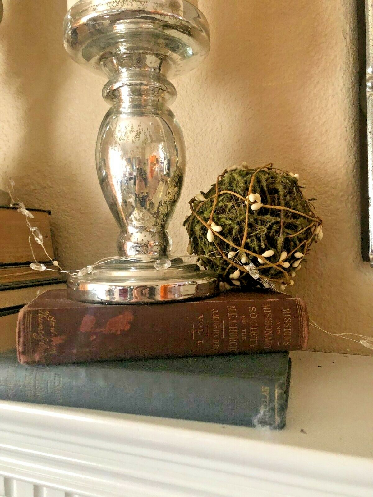 Grapevine MOSS BALL with White Berries FLORAL DECOR