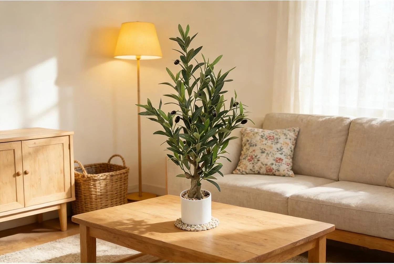 Fake Olive Tree with Pot Indoor, 30″ Artificial Olive Tree Stems Potted Green…