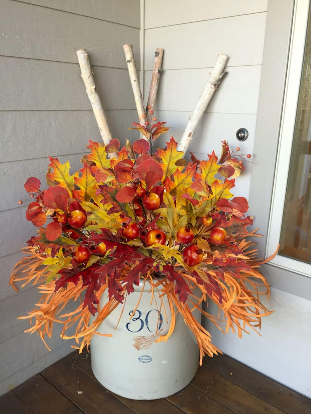 2PCS Fall Mixed Leaves Stems, 19in Autumn Foliage Picks and Spray with Eucaly…