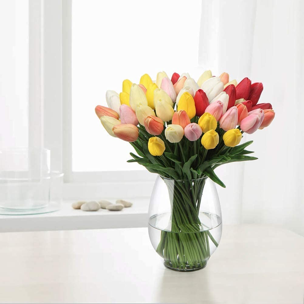10 Pack 13.5 Inch Yellow Real Touch Fake Artificial Tulip Flower Centerpiece