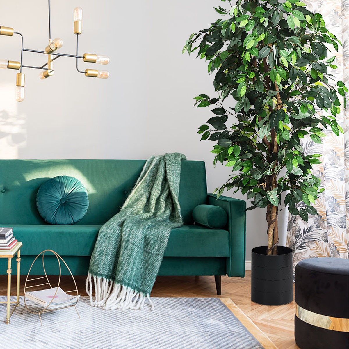 6 Feet Artificial Ficus Silk Tree Home Decor Wood Trunks Green Living Room
