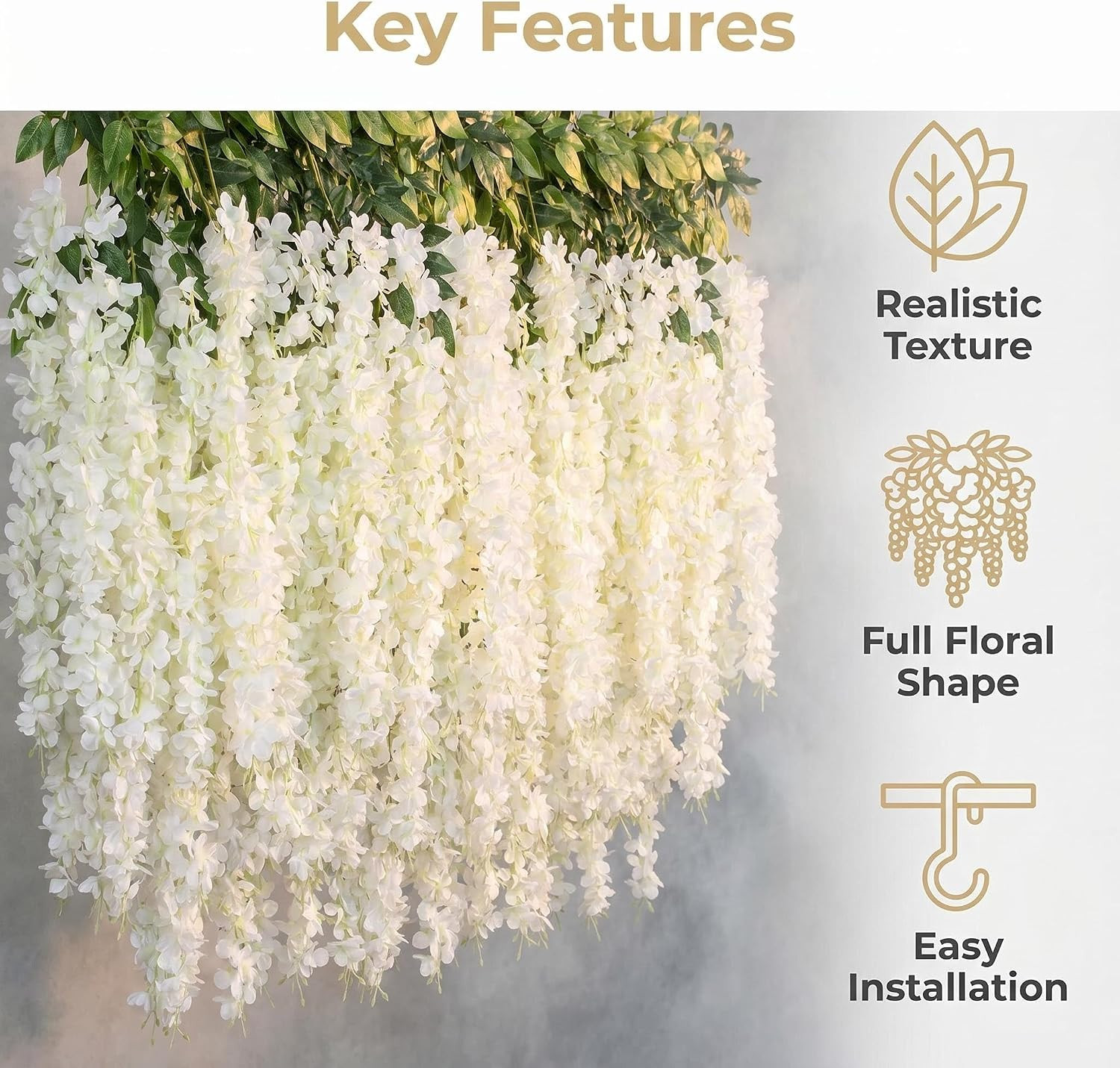 Artificial Wisteria Hanging Flowers Fake Wisteria Flower Garland Silk Vines Ratt
