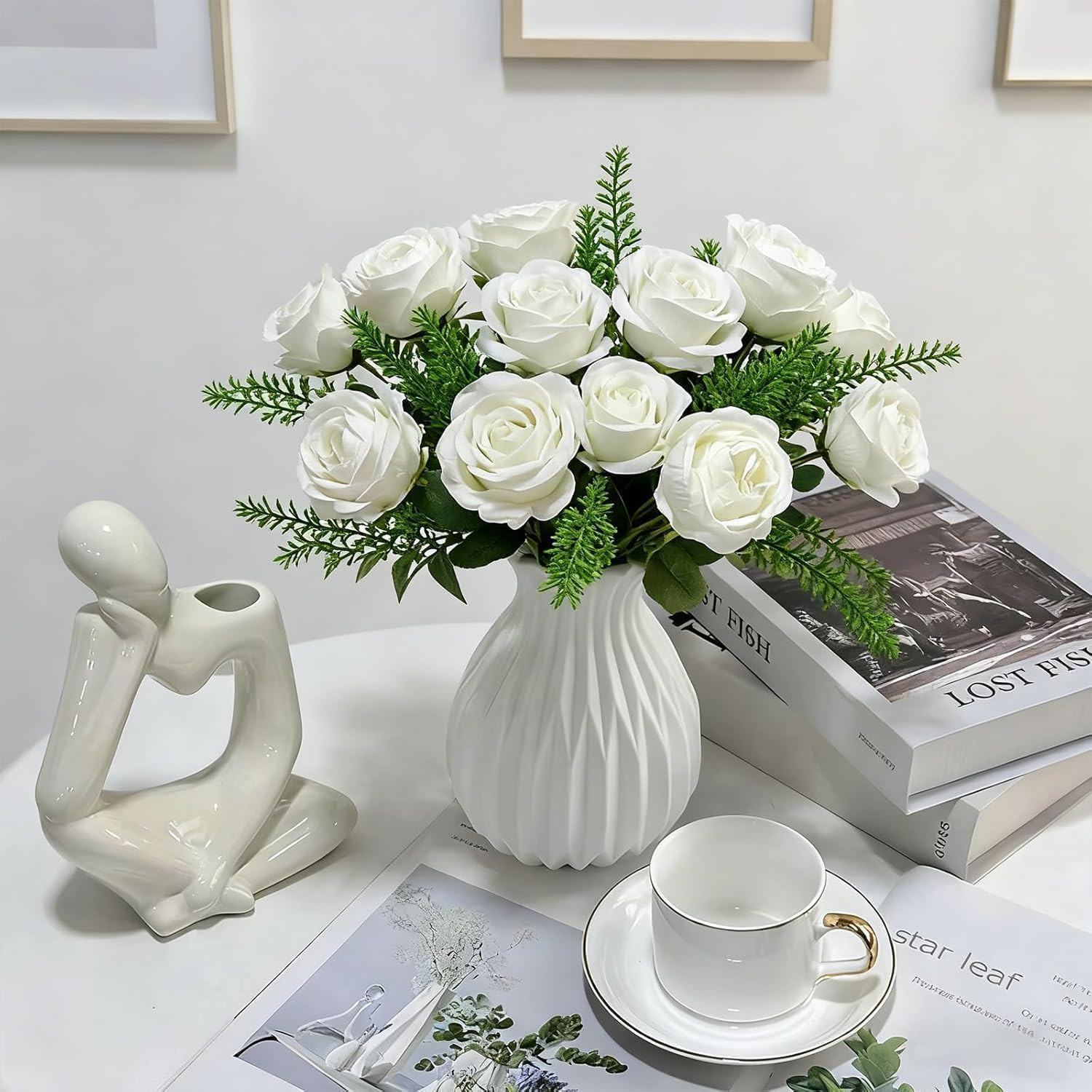 100 Pcs White Fake Roses Bulk Artificial Flowers, Artificial Velvet Silk Roses B