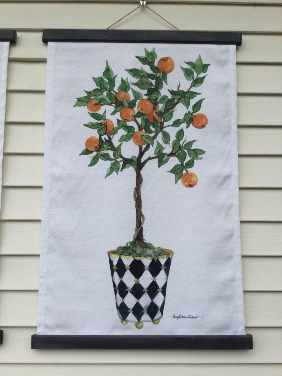 Set Of 2 Canvas/Fabric – Indoor/Outdoor Topiary Lemon/Orange Prints