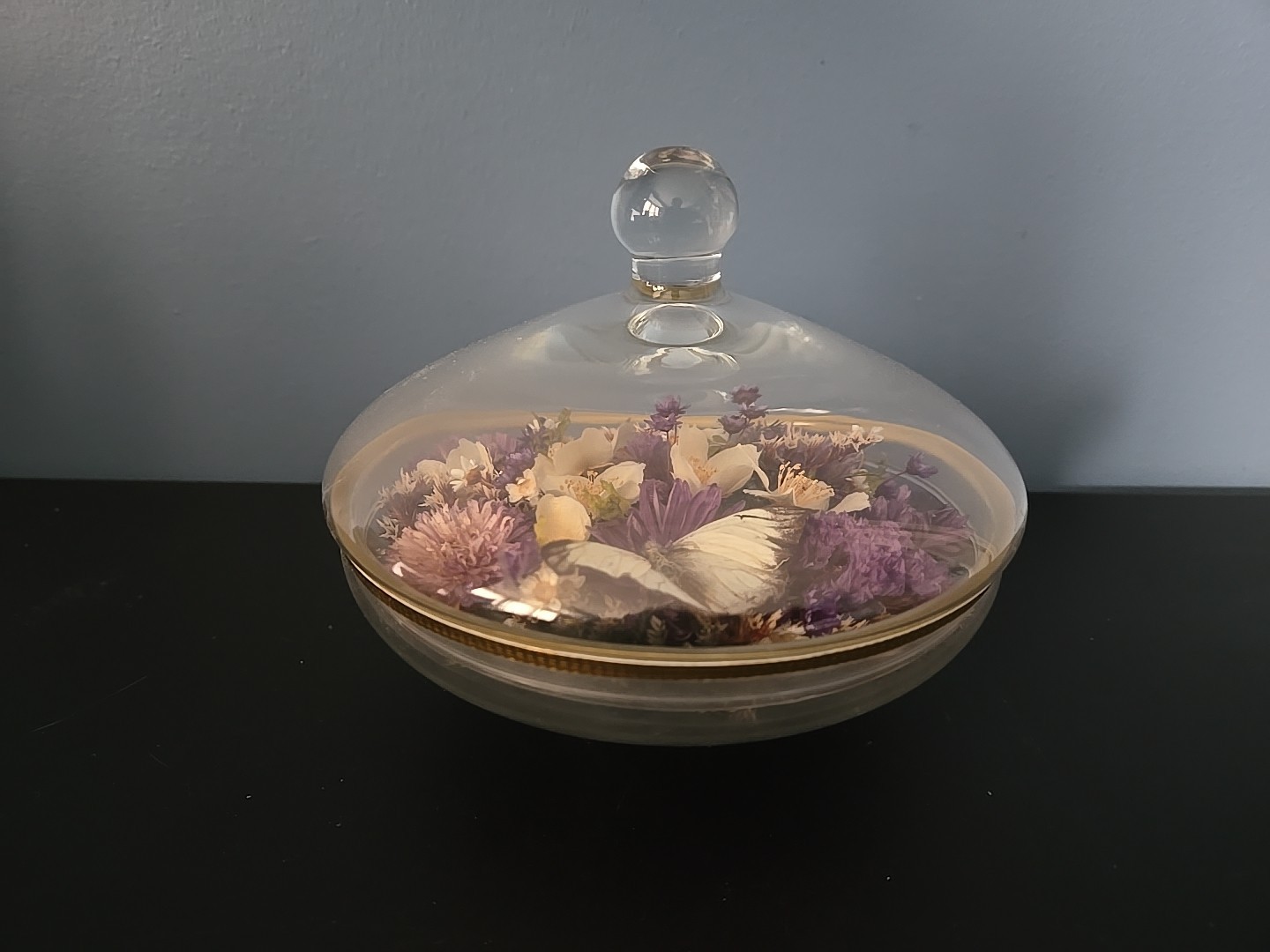 Vintge Apothecary Round Dome Dish Display w Lid Terrarium Floral Dried Flowers
