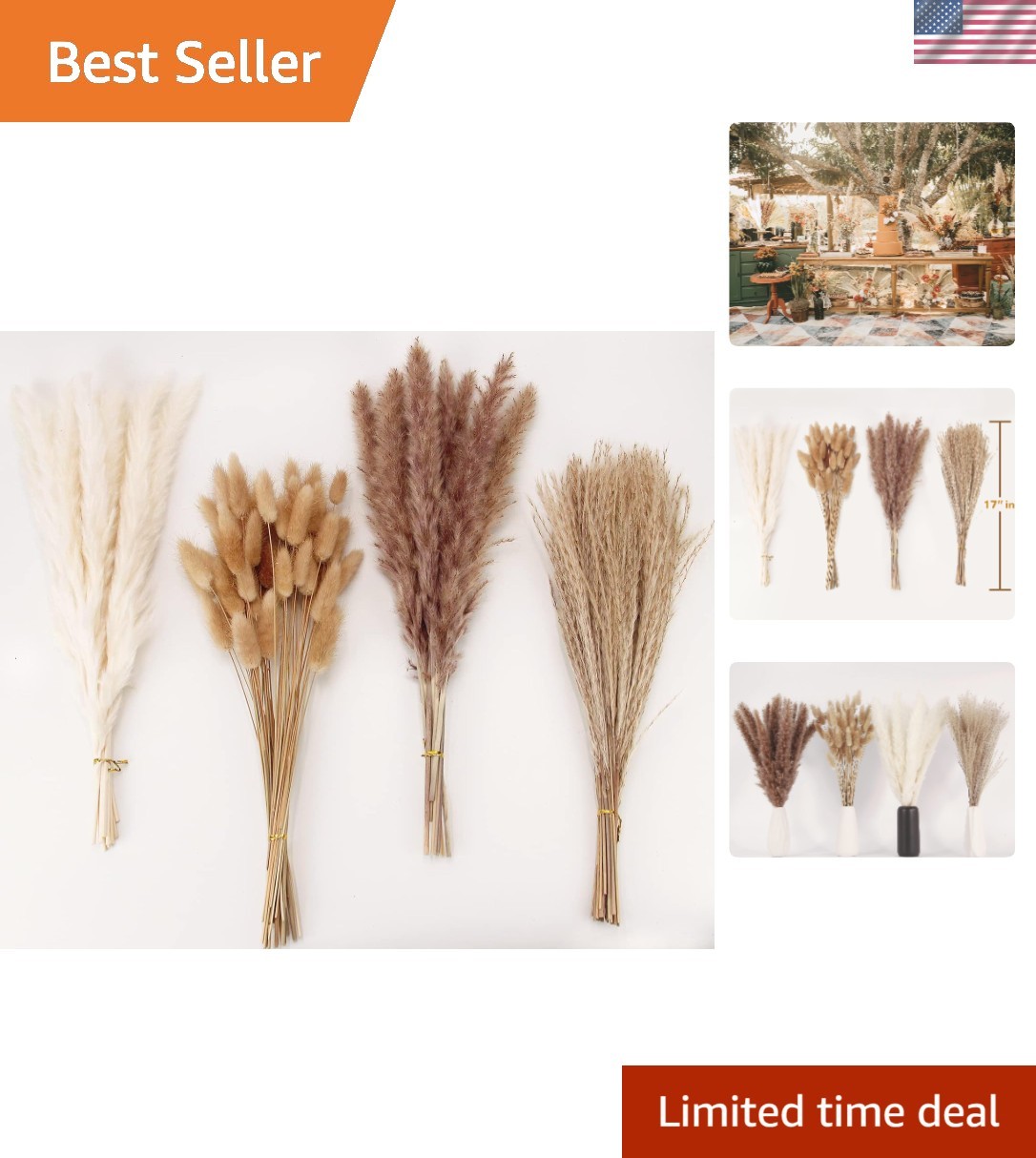 Natural Dried Pampas Grass Arrangement – Includes Bunny Tails, Gift-Ready Decor