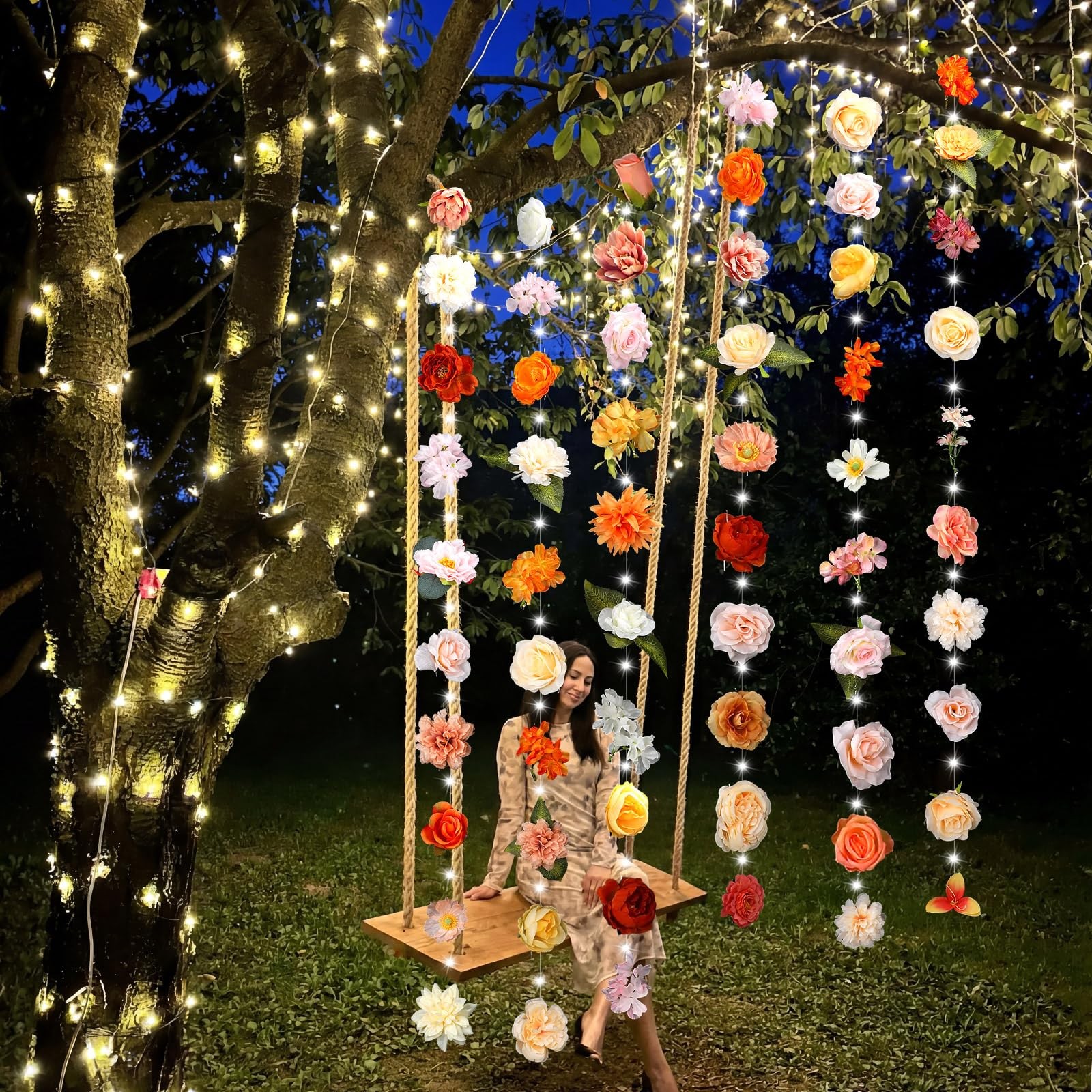 6 Pack 35.4ft Fake Flower Garland Backdrop with Lights Hanging Wildflower Flo…