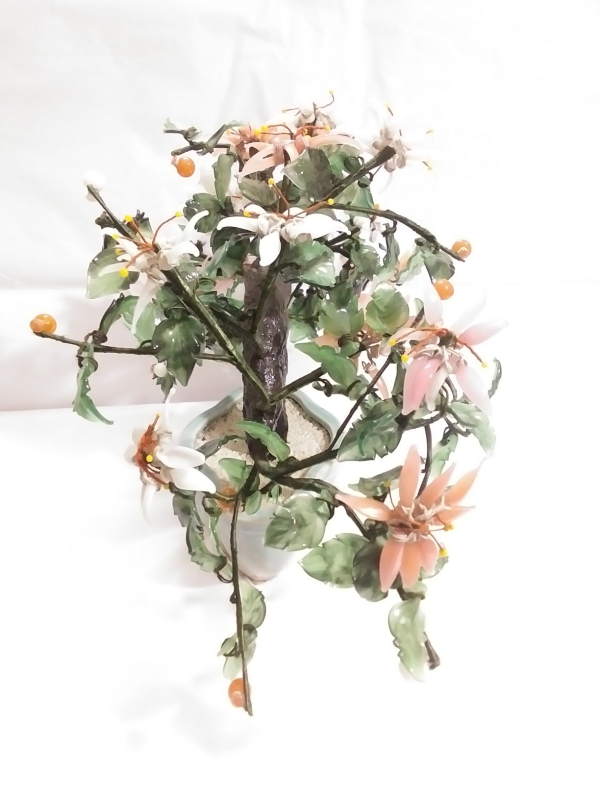 Vintage Glass Bonsai Cherry Blossom Tree 9 in. tall 12 in. wide. Exquisite.
