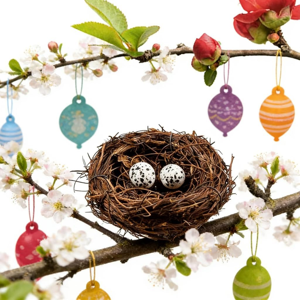Birds Nest with Eggs Easter Rattan Nest Decorating, Mini Artificial Birds Nest f