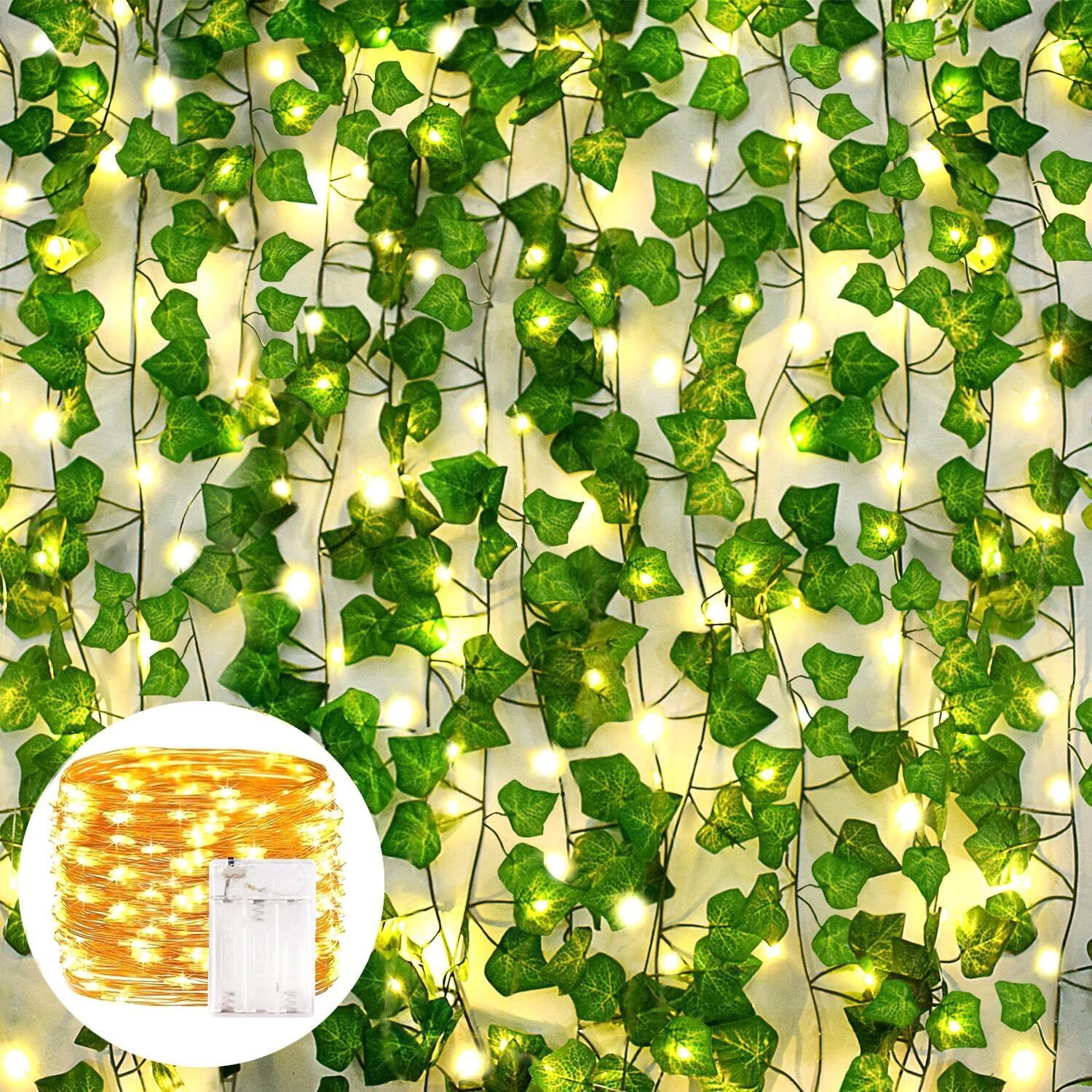 12 PACK 84FT FAKE VINES WITH LIGHTS IVY VINES WITH 100 LED STRING LIGHTS ARTIFIC