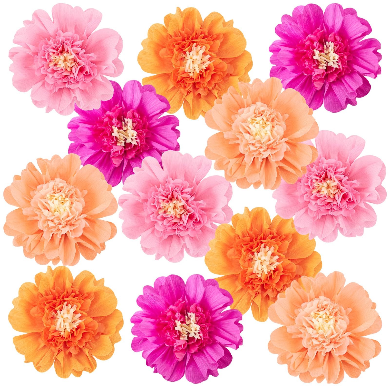 12 PCS 12 Inch Pink Orange Tissue Crepe Paper Flowers Wall Backdrop Party Decor