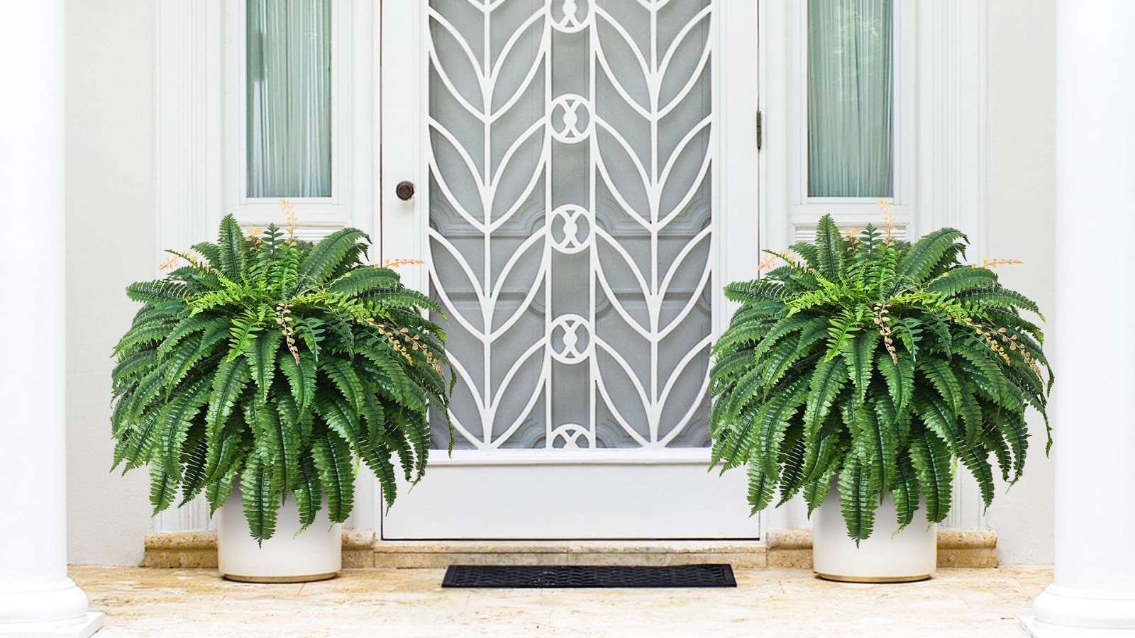 Artificial Ferns 48 Inch 128 Leaves UV Resistant Faux Boston Fern 2 Pack