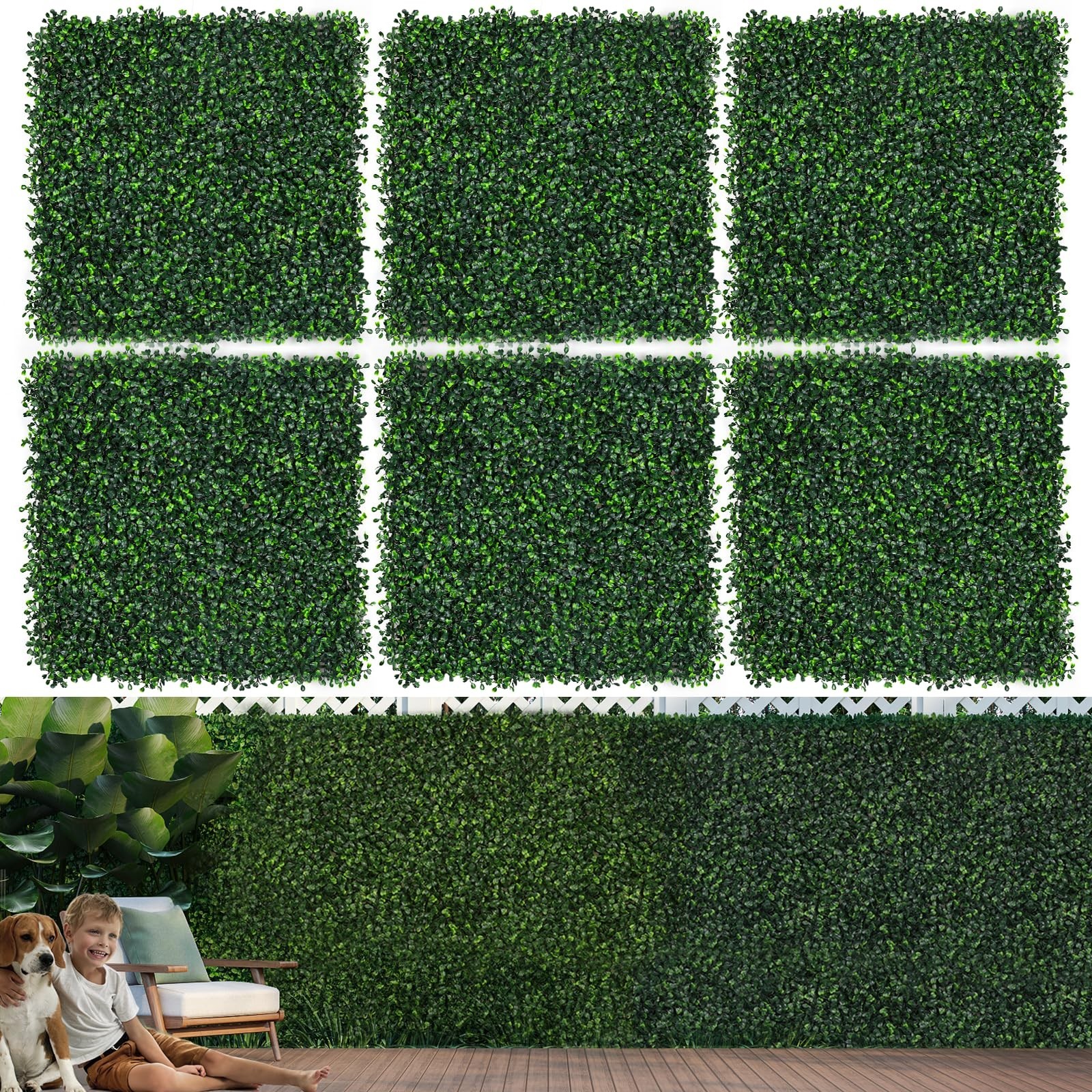 10″x10″ Artificial Grass Wall Panels – 12Pcs Boxwood Hedge Decor, UV-Resistant G
