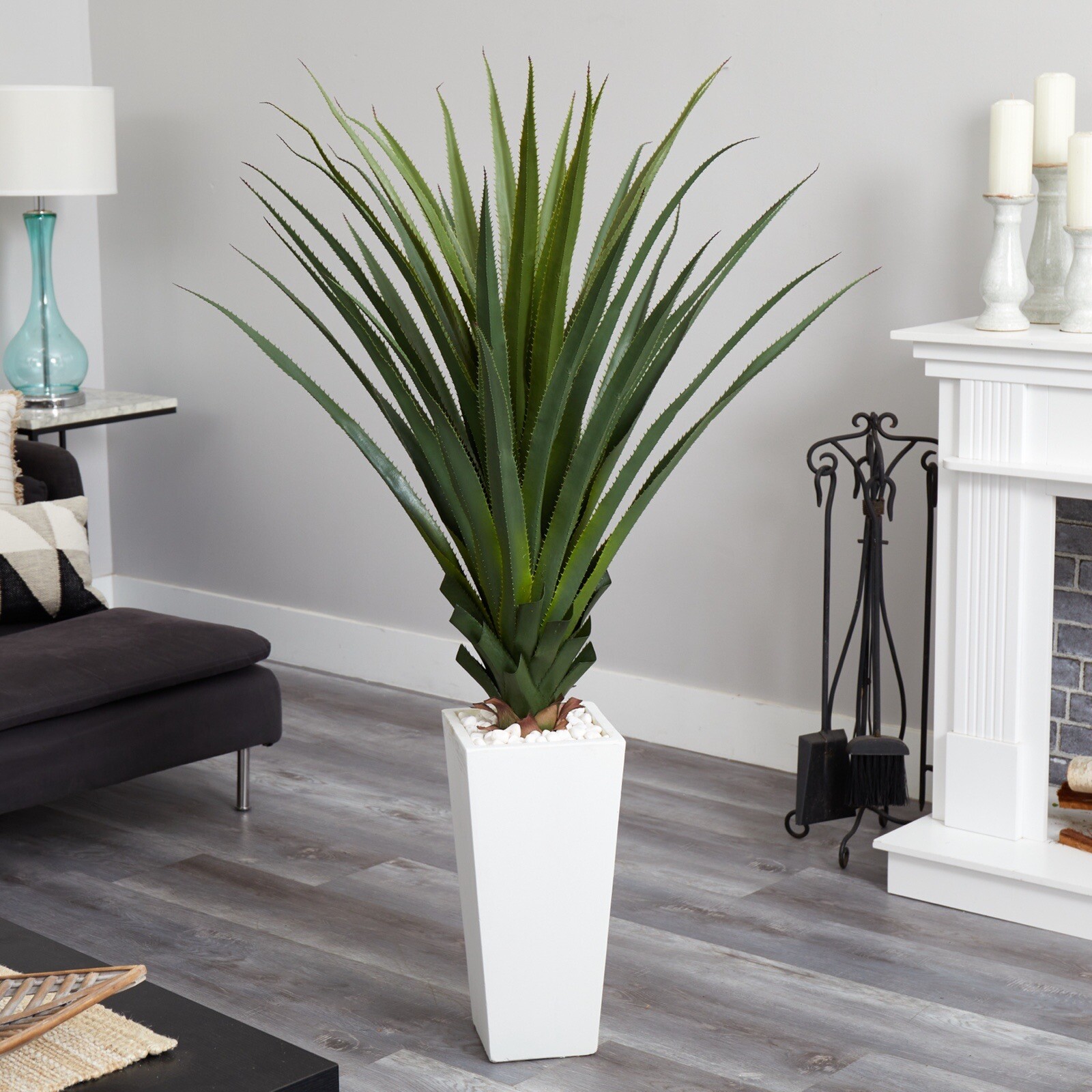5′ Artificial Spiky Agave Plant in White Tower Planter Home Decor. Retail $306