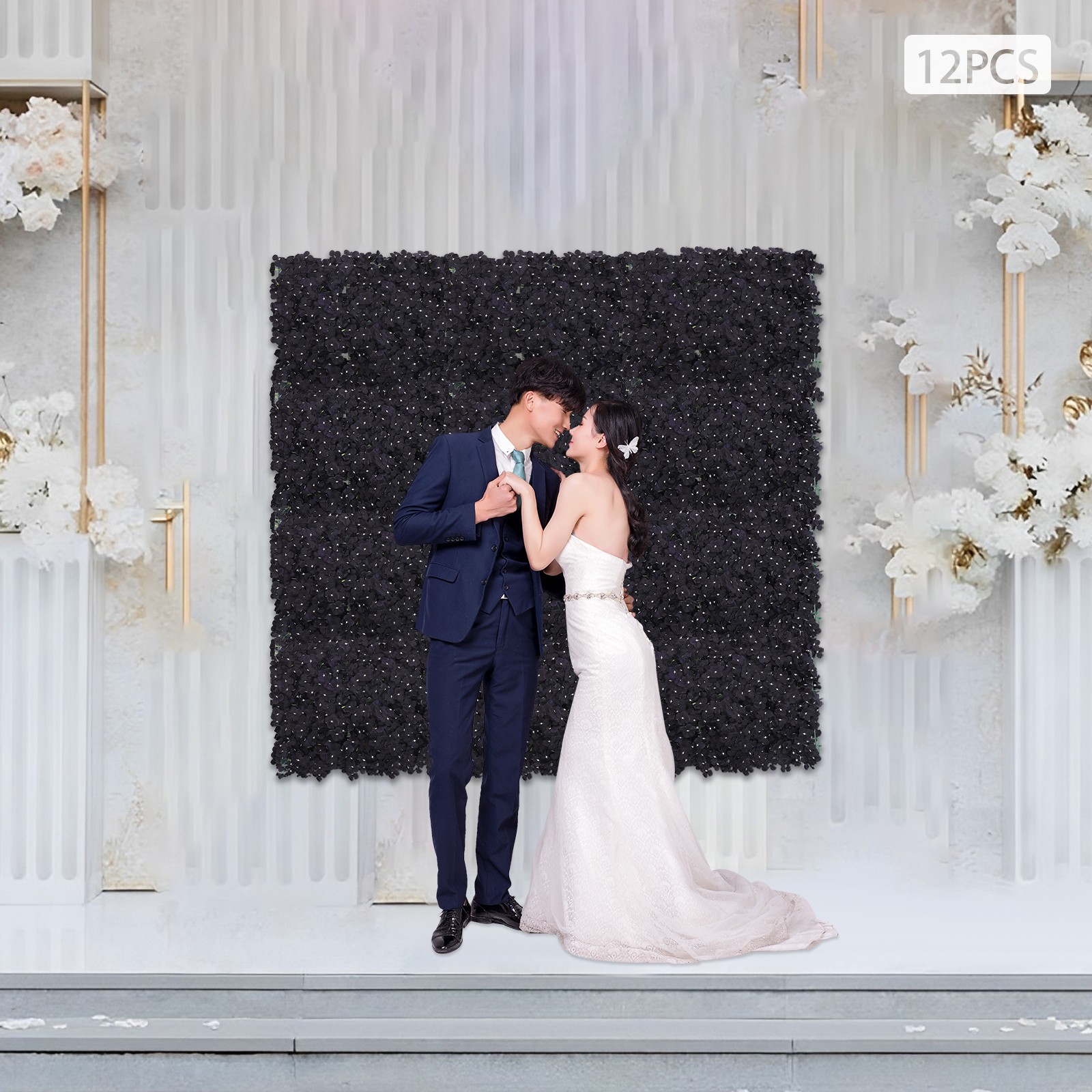 3D Flower Wall Panels-12pcs Artificial Flower Wall Background Silk Cloth Wedding