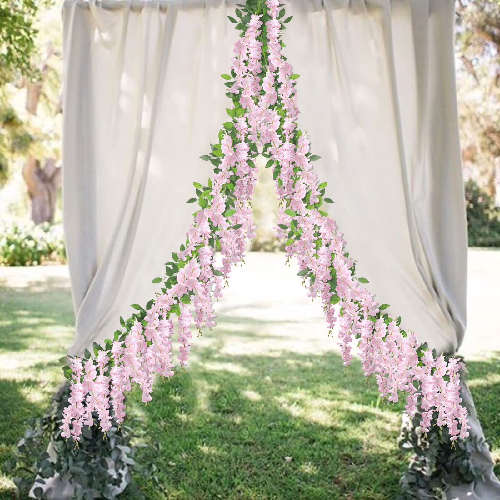 U’Artlines 5Pcs 7.2 Ft/Piece Artificial Wisteria Garland Silk Fake Pink Wiste…
