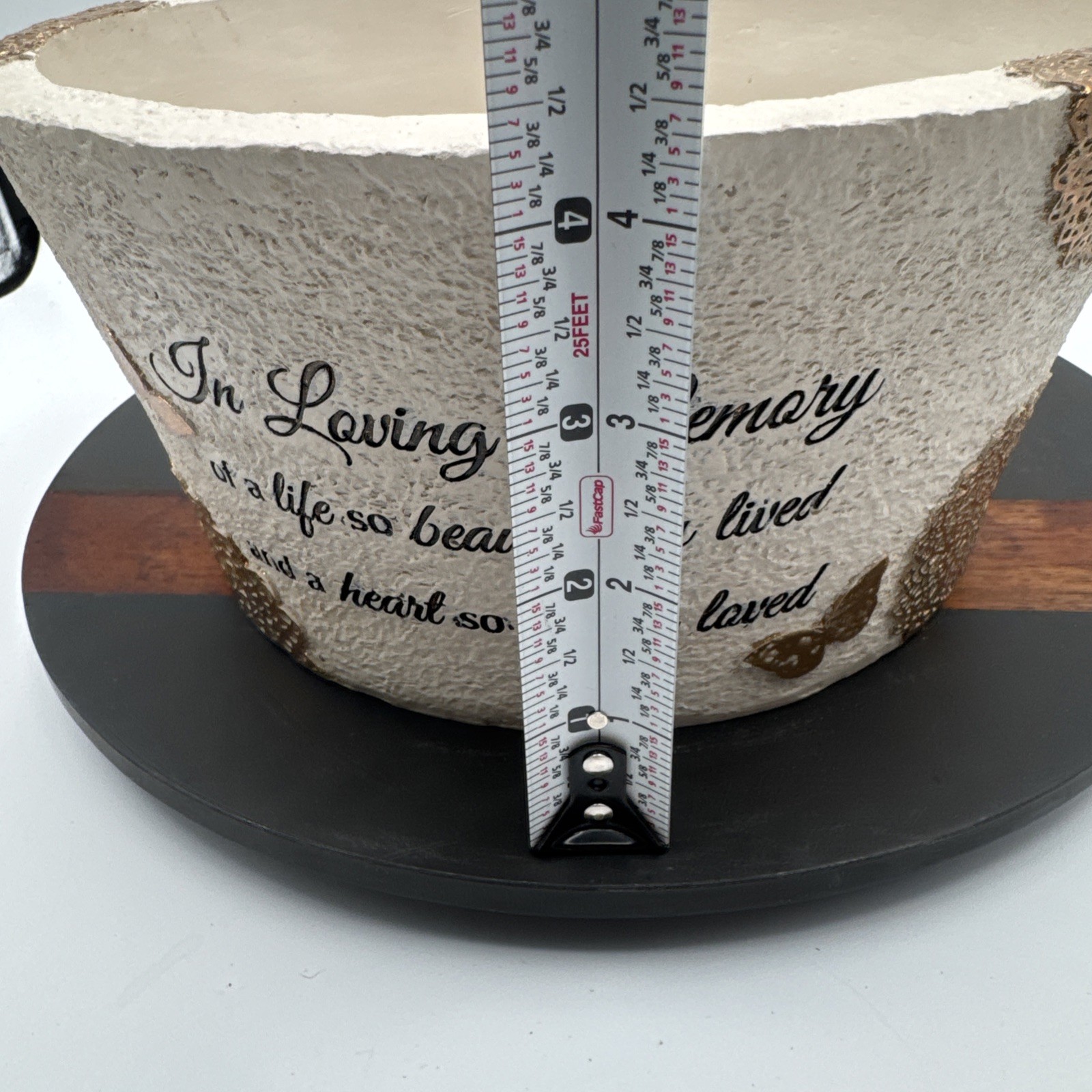 Memorial Flower Pot In Loving Memory Bereavement NWOT Beige/Gold Plaster