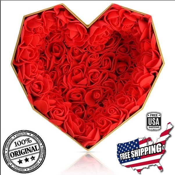 special handmade geometric heart box and plush rose flower for valentine’s day