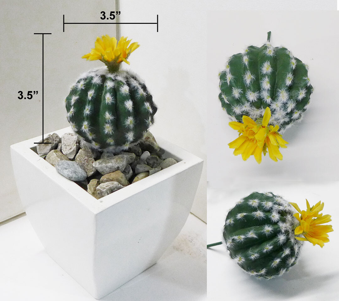 Artificial Plants Cactus Yellow Flower Flocking Succulents Grass (#122)