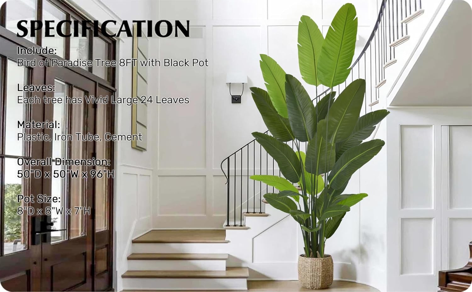 Artificial Bird of Paradise Tree 8FT 24 Leaves Tall Large Fake Faux Tropical