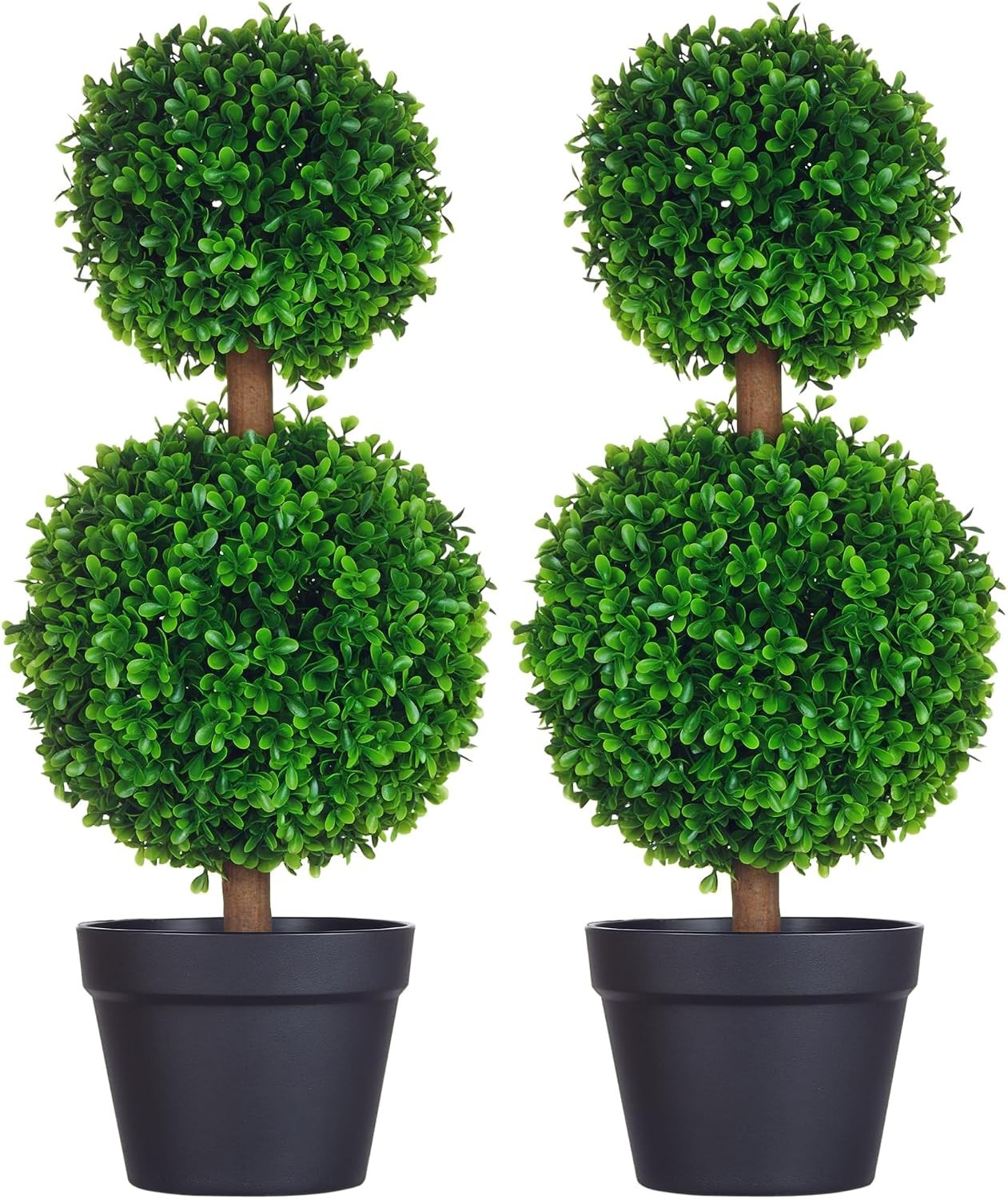 Set of 2 23.6″ Artificial Ball Boxwood Topiary Trees W/ Pot Indoor Outdoor Fake