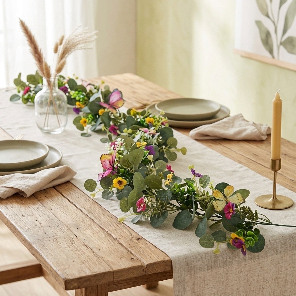 Artificial Eucalyptus Wreath with 3D Butterfly for Spring Summer Decor