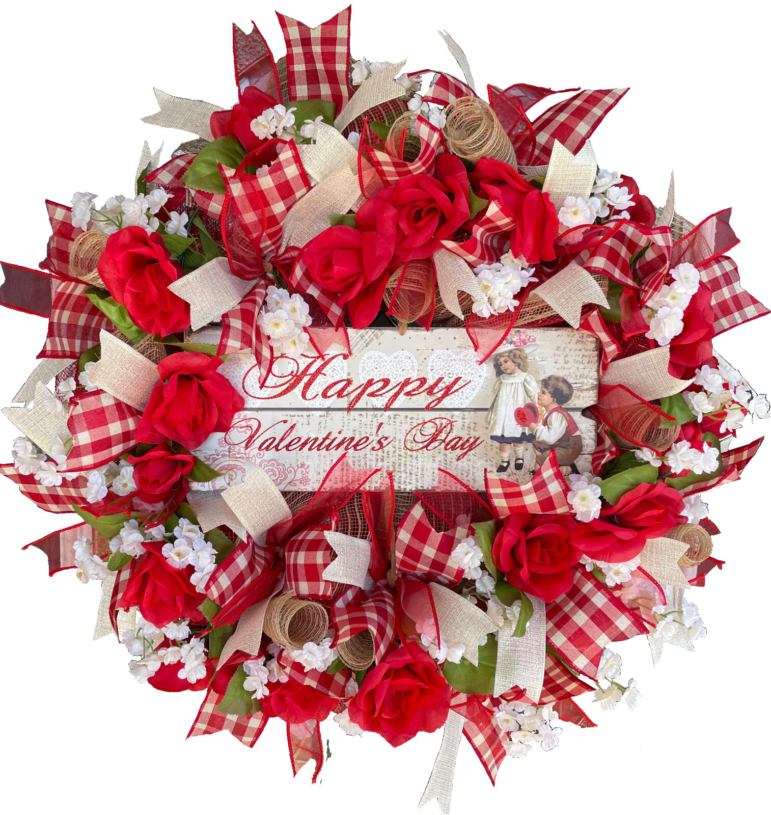 Romantic Vintage Style Happy Valentine’s Day Mesh Wreath Home Decor Decoration