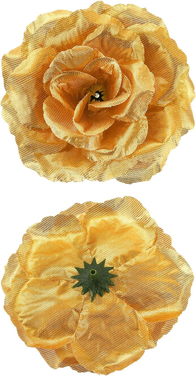 100 Pack Gold Roses Artificial Flowers Bulk, 3.5 Inch Silk Gold Faux Flowers