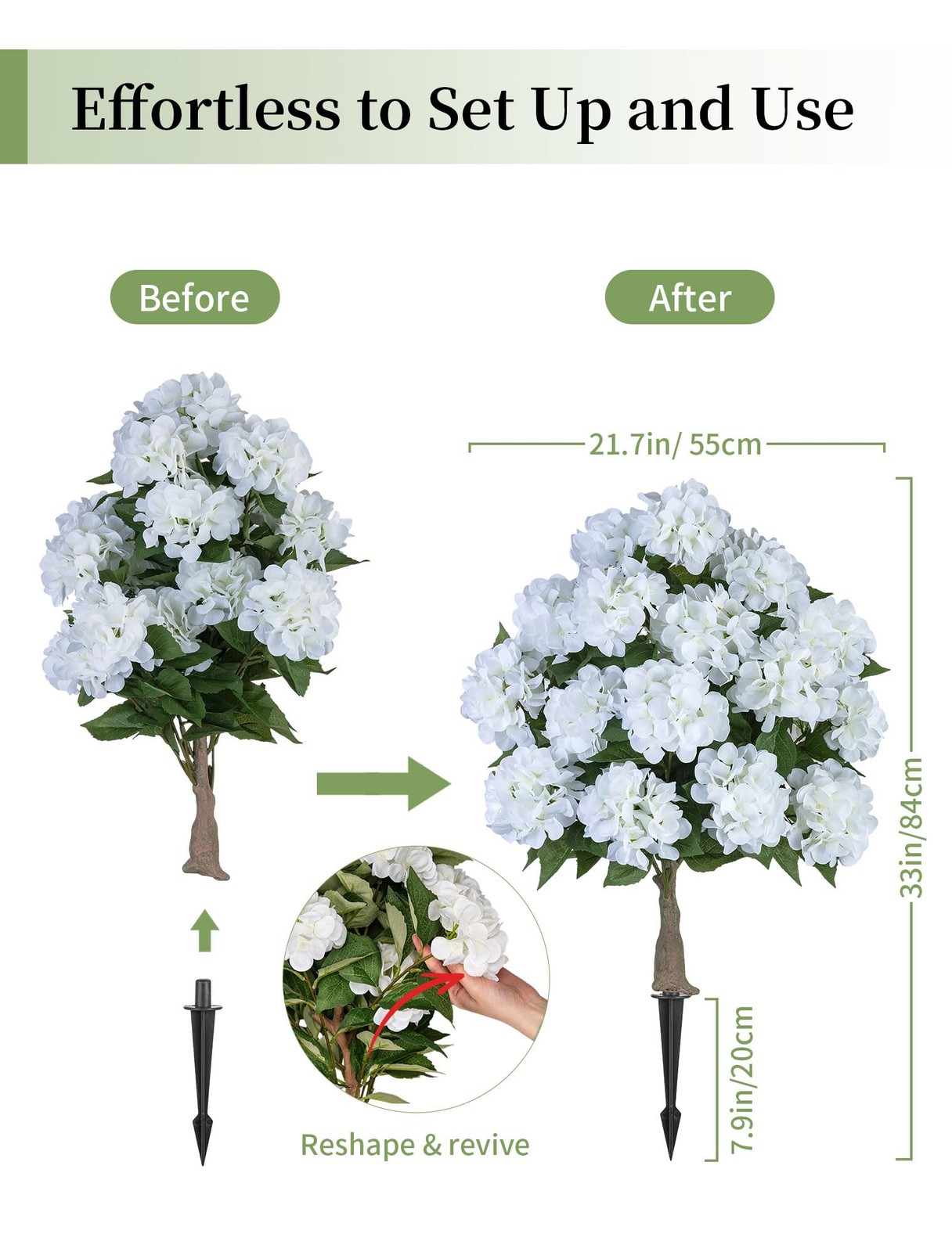 Fake Hydrangea Trees for Outdoors – 2 Packs 33″ White Artificial Flower Topia…
